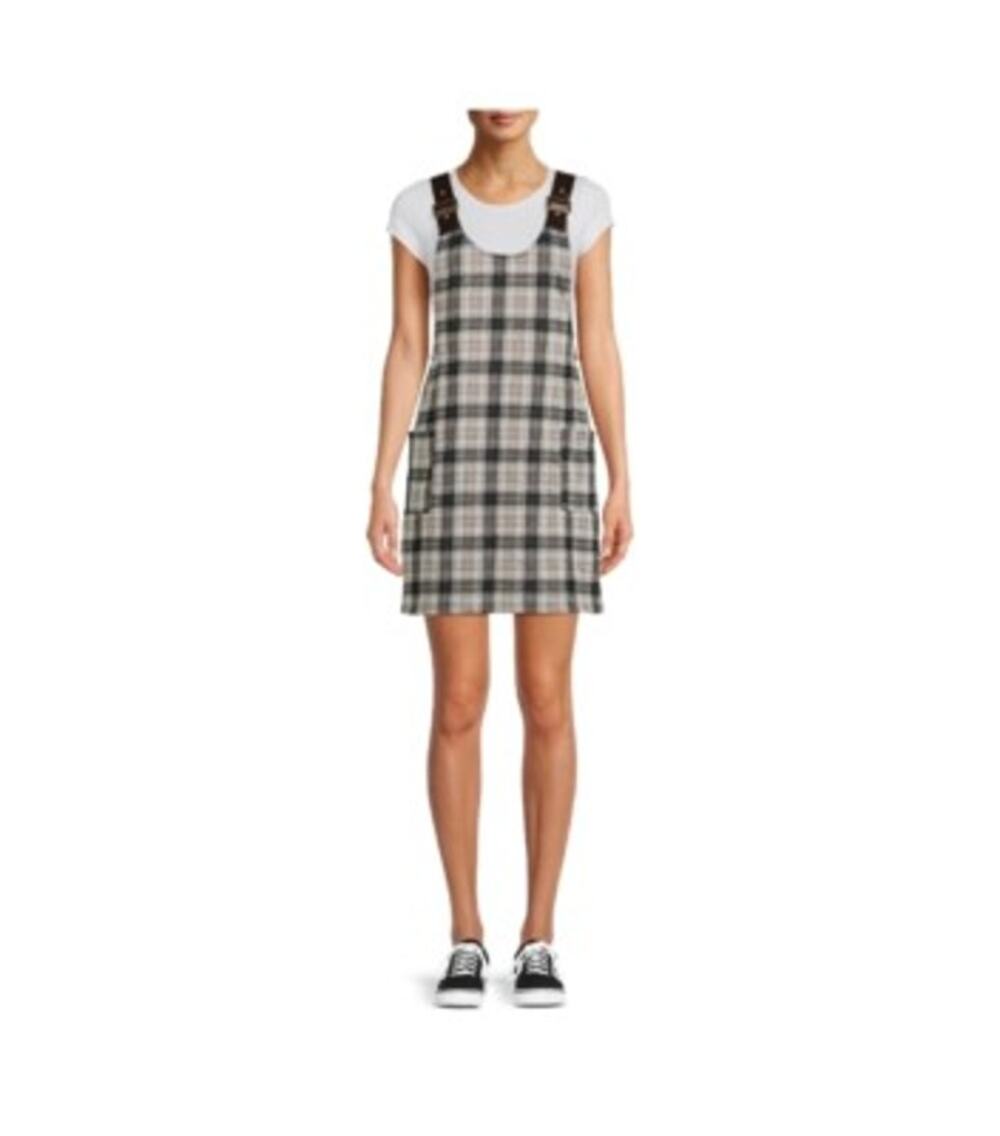 No Boundaries Brown Plaid Clueless Jumper Overall Dress Juniors Size Large 11-13